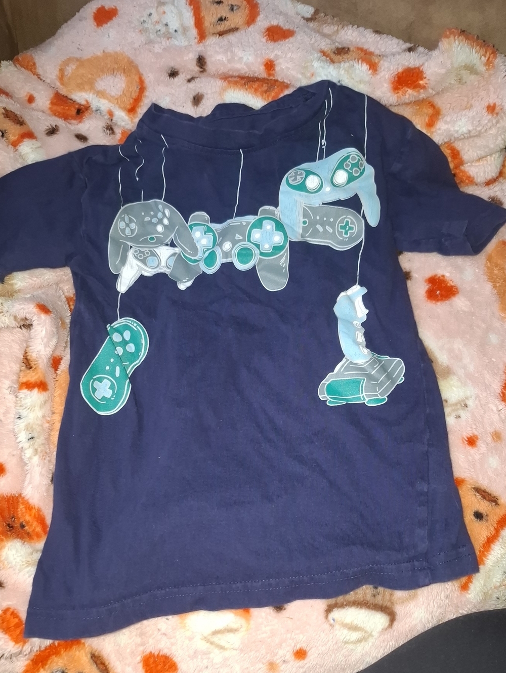 Kids Navy Blue Graphic Gamer Controls Short Sleeve Tee